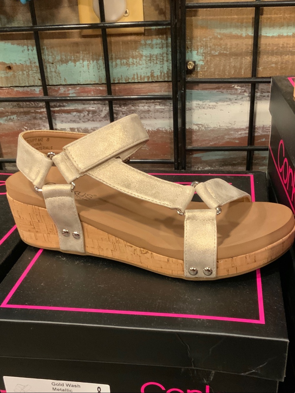 Corkys Metallic Gold Cork Wedge Sandal